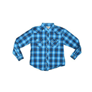 Women's Wrangler Button Tops Size L Long Sleeve Western Plaid Blue Pearl Snap